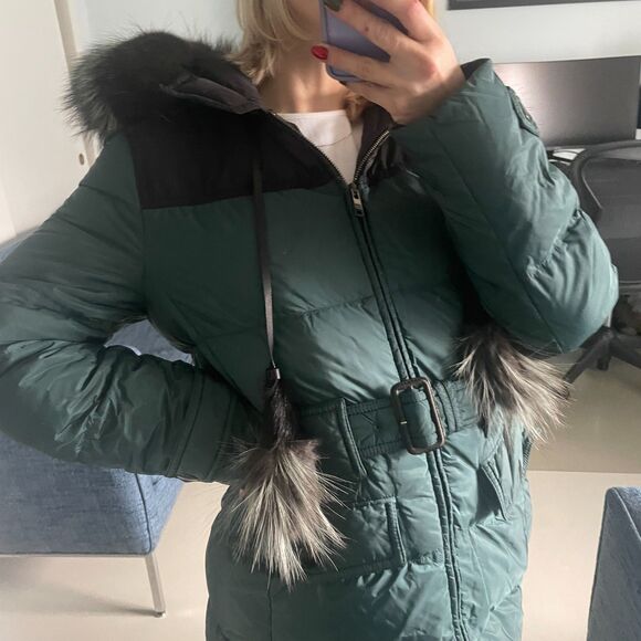 Prada Full Zip Faux Fur Hooded Parka Coat Jacket Green 42 - Picture 4 of 14
